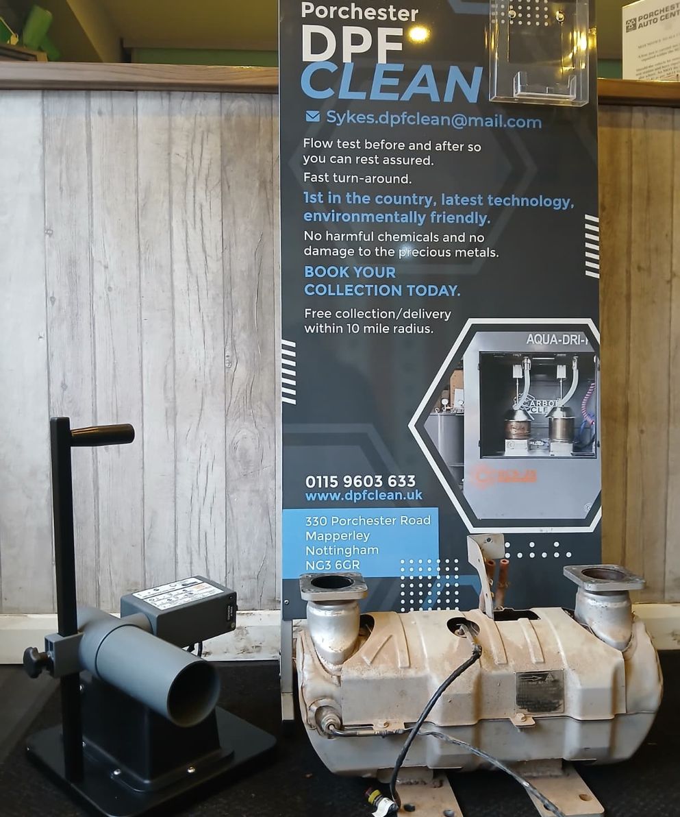 Porchester DPF Clean UK display with filter samples
